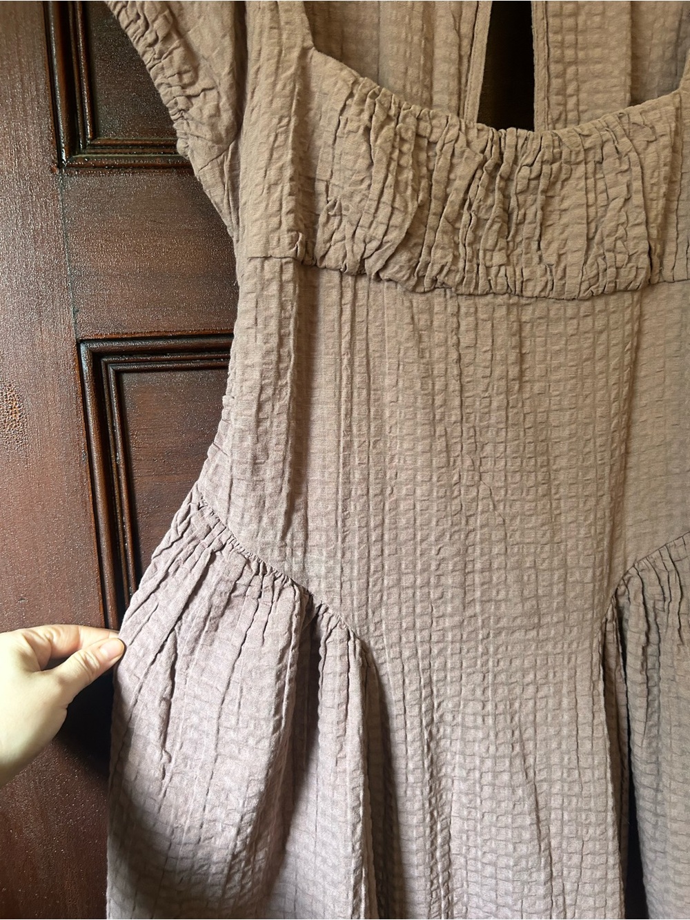 Free People Ciara Pucker Check Midi Dress Seersucker Drop Waist Boho Cottagecore - Picture 6 of 9